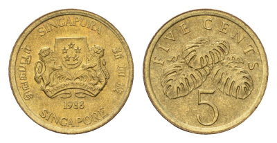 Сингапур 5 центов 1988 KM 50 алюминиевая бронза UNC 4549-553