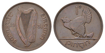Ирландия 1 пенни 1931 курица с цыплятами KM 3 бронза 4672-412
