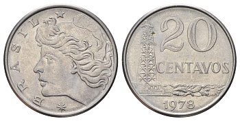 Бразилия 20 сентаво 1978 KM 579.1a нержавеющая сталь UNC 1978-542