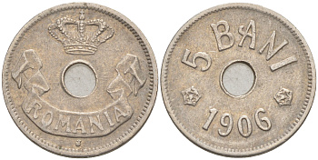 Румыния 5 бани 1906 J, Кароль I (1881-1914) KM 31 медно-никель 63-317