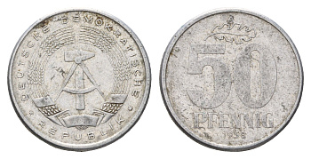 ГДР 50 пфеннигов 1958 A, год-тип KM 12.1 алюминий 4616-351
