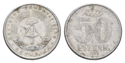 ГДР 50 пфеннигов 1958 A, год-тип KM 12.1 алюминий 4616-351