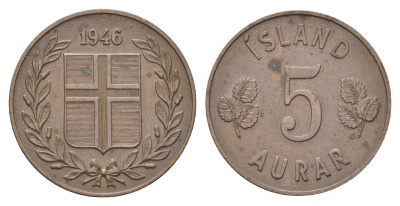 Исландия 5 эйре 1946 KM 9 бронза 4706-537