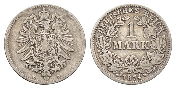 Германия 1 марка 1874 D KM 7, J. 16 серебро 51-516