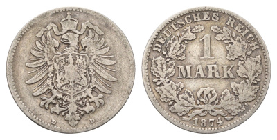 Германия 1 марка 1874 D KM 7, J. 16 серебро 51-516