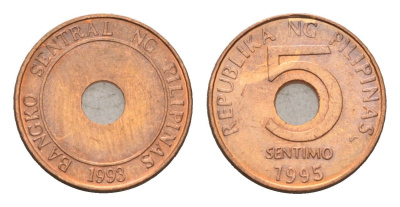 Филиппины 5 сентимо 1995 KM 268 сталь плакированная медью UNC 4174-1055