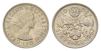 Великобритания 6 пенсов 1967 Елизавета II (1952-2022) KM 903, Spink 4149 медно-никель 192-1059