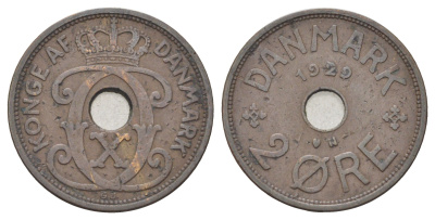 Дания 2 эре 1929 N, Кристиан X (1912-1947) KM 827 бронза 4701-737