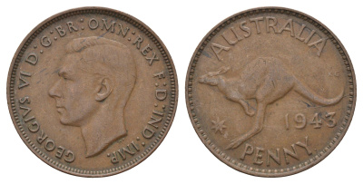Австралия 1 пенни 1943 Кенгуру, Георг VI (1936-1952) KM 36 бронза 4692-834