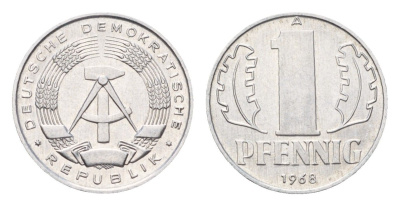 ГДР 1 пфенниг 1968 A KM 8.1 алюминий UNC 4685-1259
