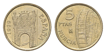 Испания 5 песет 1999 Хуан Карлос I (1975-2014), Мурсия KM 1008 алюминиевая бронза 4685-1062