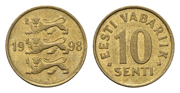 Эстония 10 сентов 1998 KM 22 латунь 4696-227