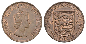 Джерси 1/12 шиллинга 1957 Елизавета II (1952-2022) KM 21 бронза 4178-811