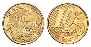 Бразилия 10 сентаво 2005 KM 649 сталь плакированная латунью 4705-435