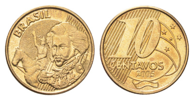 Бразилия 10 сентаво 2005 KM 649 сталь плакированная латунью 4705-435