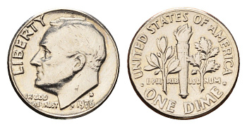 США 1 дайм (10 центов) 1976 D, Рузвельт KM 195a медь плакированная медно-никелем 4685-525