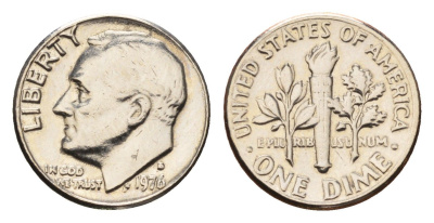 США 1 дайм (10 центов) 1976 D, Рузвельт KM 195a медь плакированная медно-никелем 4685-525