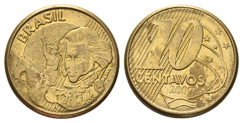 Бразилия 10 сентаво 2007 KM 649 сталь плакированная латунью 4159-435