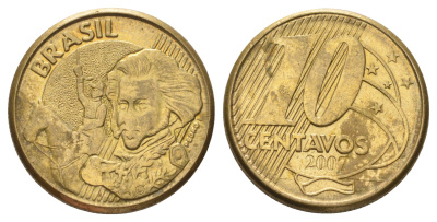 Бразилия 10 сентаво 2007 KM 649 сталь плакированная латунью 4159-435