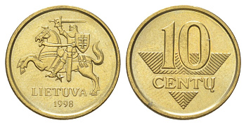 Литва 10 центов (сентов) 1998 KM 106 никель латунь UNC 4625-565
