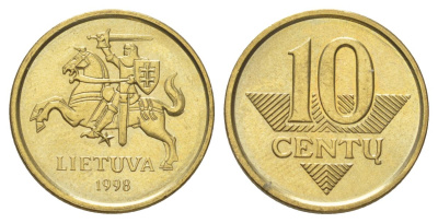 Литва 10 центов (сентов) 1998 KM 106 никель латунь UNC 4625-565