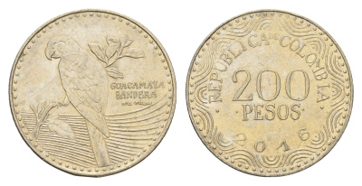Колумбия 200 песо 2012 KM 297 медь цинк никель UNC 4686-451