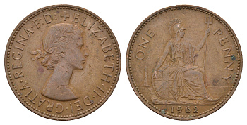 Великобритания 1 пенни 1962 Елизавета II (1952-2022) KM 897, Spink 4157 бронза 4692-725