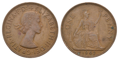 Великобритания 1 пенни 1962 Елизавета II (1952-2022) KM 897, Spink 4157 бронза 4692-725