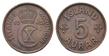 Исландия 5 эйре 1942 KM 7 бронза 73-1023