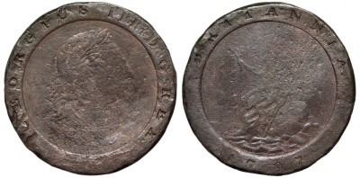 Великобритания 2 пенса 1797 Георг III (1760-1820), большой формат KM 619, Spink 3776 медь 1066-18-22