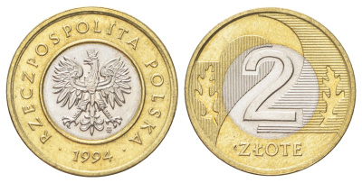 Польша 2 злотых 1994 MW KM 283 биметалл UNC 4701-118