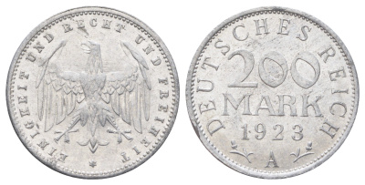 Германия 200 марок 1923 A KM 35, J. 304 алюминий 4700-1016