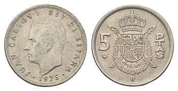Испания 5 песет 1975 (77) M, Хуан Карлос I (1975-2014) KM 807 медно-никель 4633-213
