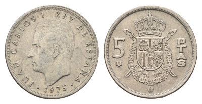 Испания 5 песет 1975 (77) M, Хуан Карлос I (1975-2014) KM 807 медно-никель 4633-213