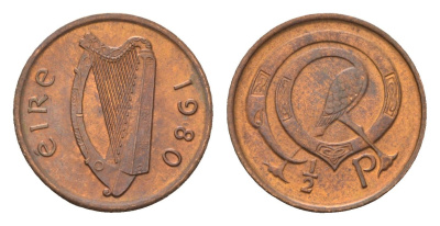 Ирландия 1/2 пенни 1980 мифологическая птица лира KM 19 бронза aUNC 4690-265