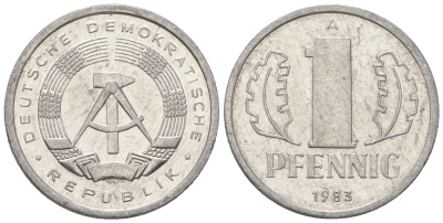 ГДР 1 пфенниг 1983 А KM 8.2 алюминий 4623-444