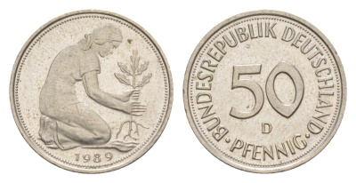 ФРГ 50 пфеннигов 1989 D KM 109.2, J. 384a медно-никель 4632-838