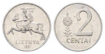 Литва 2 цента (сента) 1991 год-тип KM 86 алюминий aUNC 4689-1039
