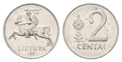 Литва 2 цента (сента) 1991 год-тип KM 86 алюминий aUNC 4689-1039