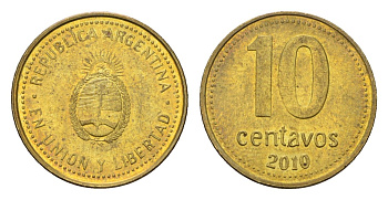 Аргентина 10 сентаво 2010 KM 107a сталь плакированная латунью UNC 4679-819