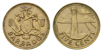 Барбадос 5 центов 1973 маяк Саут-Пойнт KM 11 латунь 4546-111
