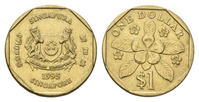 Сингапур 1 доллар 1995 барвинок KM 103 алюминиевая бронза UNC 4641-1233