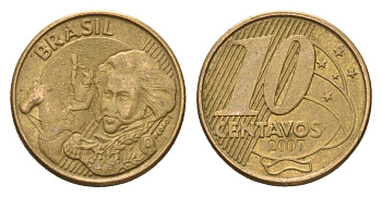 Бразилия 10 сентаво 2007 KM 649 сталь плакированная латунью 4686-751