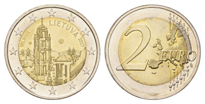 Литва 2 евро 2017 Вильнюс KM 228 биметалл UNC 4695-122