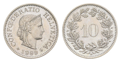 Швейцария 10 раппенов 1999 B KM 27 медно-никель 4547-216