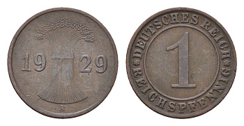 Германия 1 рейхспфенниг 1929 A KM 37, J.313 бронза 4684-1132