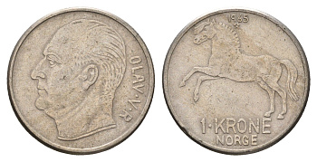 Норвегия 1 крона 1965 Улаф V (1957-1991) KM 409 медно-никель 4703-311
