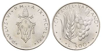 Ватикан 500 лир 1971 MCMLXXI KM 123 серебро UNC 11-134-42