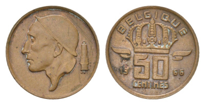 Бельгия 50 сантимов 1966 BELGIQUE, Бодуэн I (1951-1993) KM 148 бронза 4685-1149