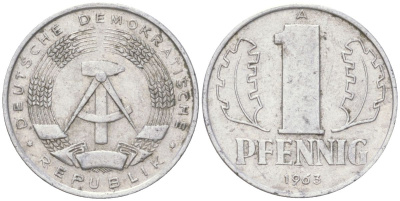ГДР 1 пфенниг 1963 A KM 8.1 алюминий 4613-926